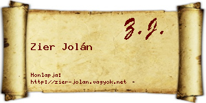 Zier Jolán névjegykártya